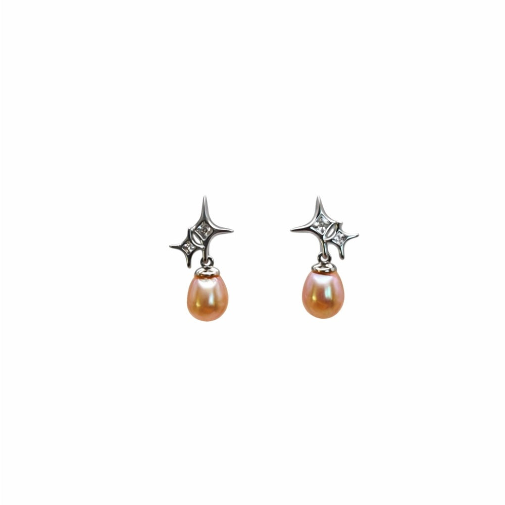 S925 Starburst & Freshwater Pearl Dangle Earrings