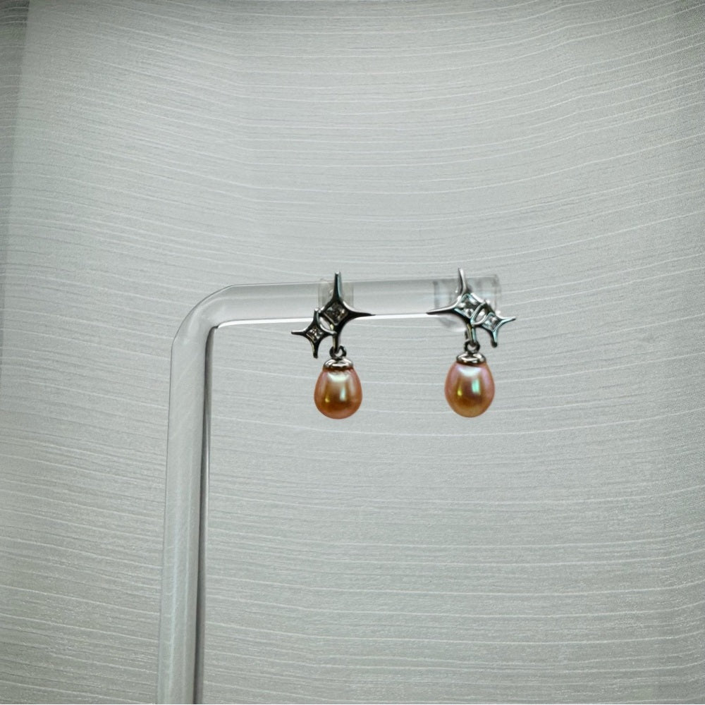 S925 Starburst & Freshwater Pearl Dangle Earrings