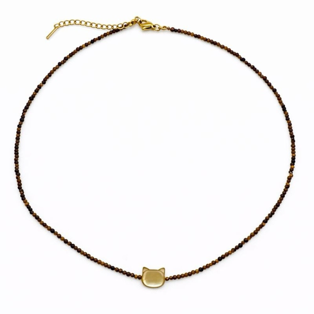 Faceted Tigers Eye and Mother of Pearl Cat Necklace Style #34