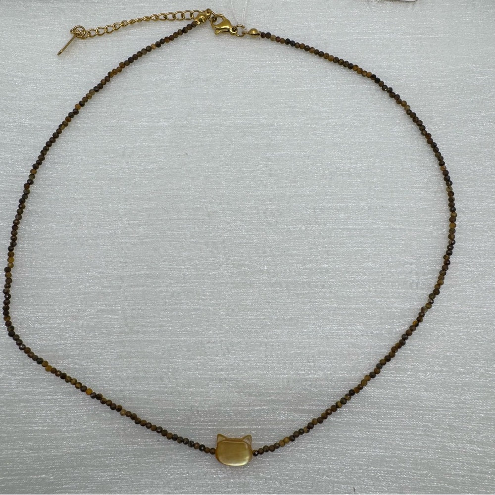 Faceted Tigers Eye and Mother of Pearl Cat Necklace Style #34