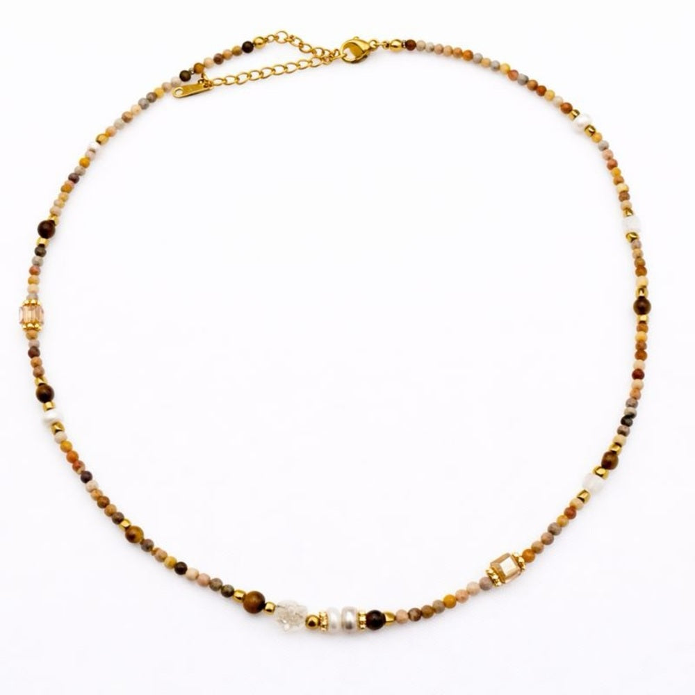 Tiger’s Eye, Carnelian, and Freshwater Pearl Necklace Style #60