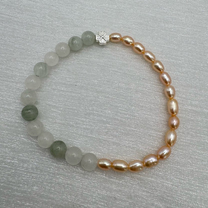 Jade & Freshwater Pearl Stretchy Bracelet #45