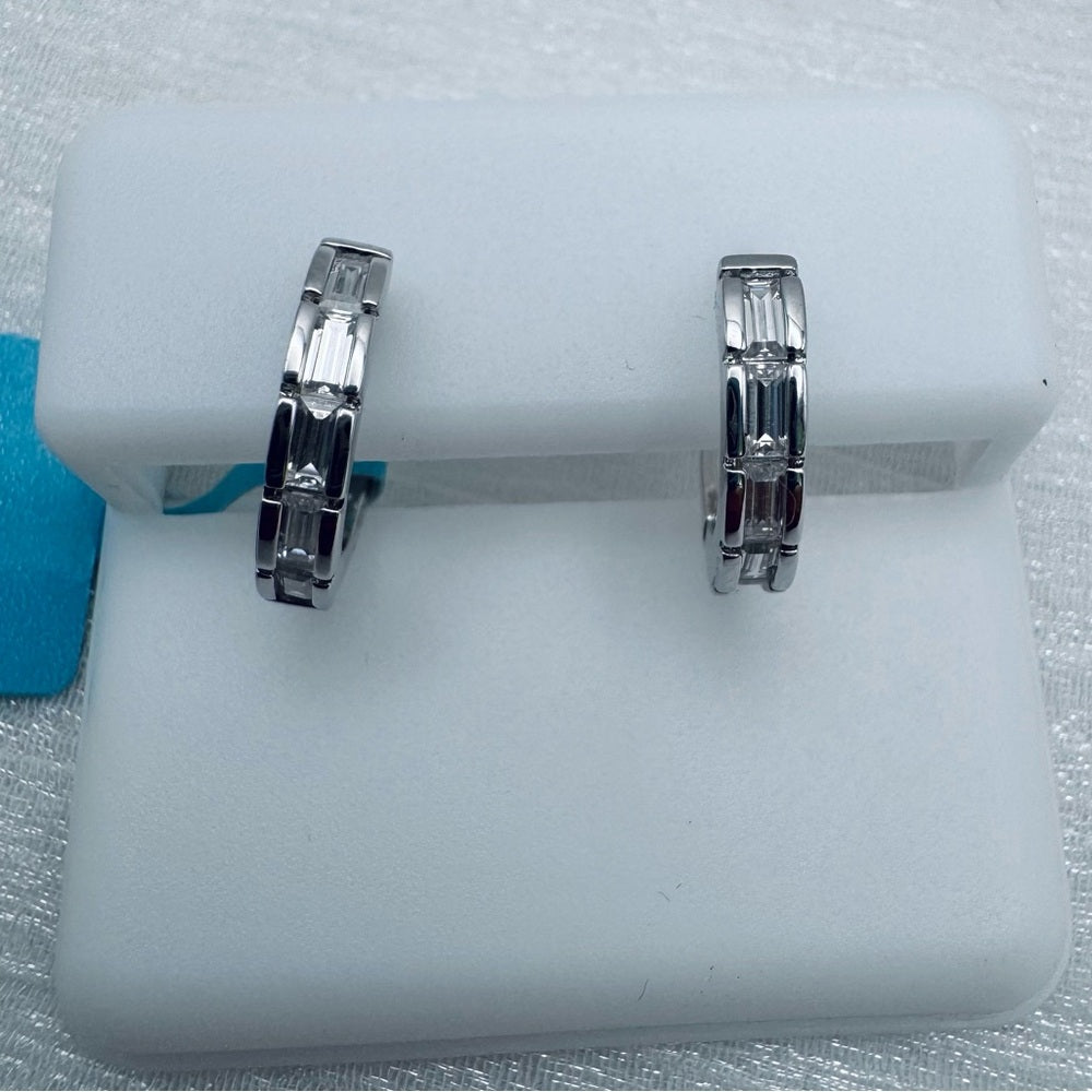 1.12 CT Total Moissanite Baguette Diamond Huggie Earrings
