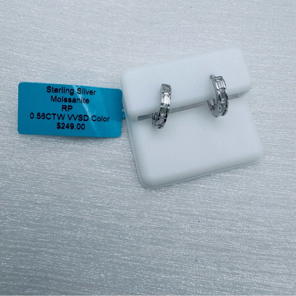 1.12 CT Total Moissanite Baguette Diamond Huggie Earrings