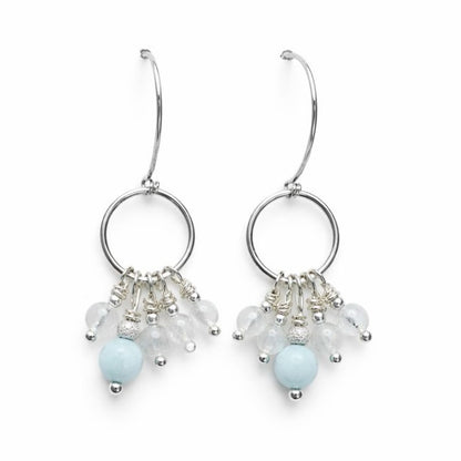 #1205 S925 Green Moonstone Round Dangle Earrings