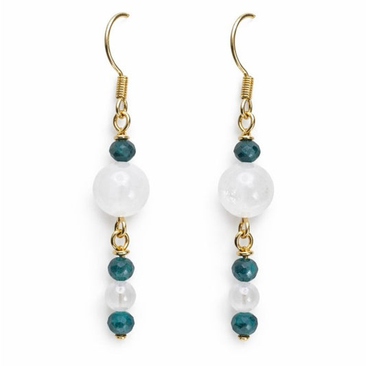 #1203 S925 Moonstone and Blue Tourmaline Dangle Earrings
