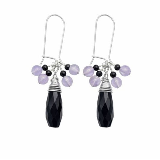 #1204 S925 Black Onyx, Lilac Amethyst, and Spinel Dangle Earrings