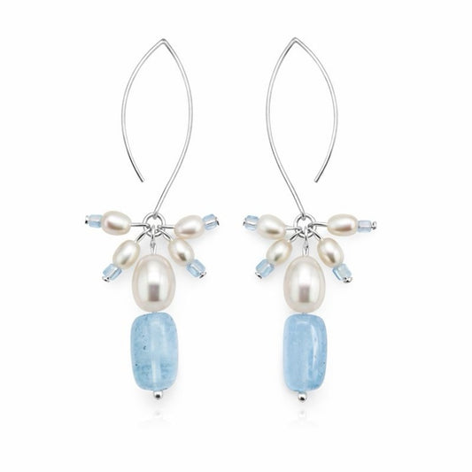 #1120 S925 Aquamarine & Freshwater Pearl Dangle Earrings