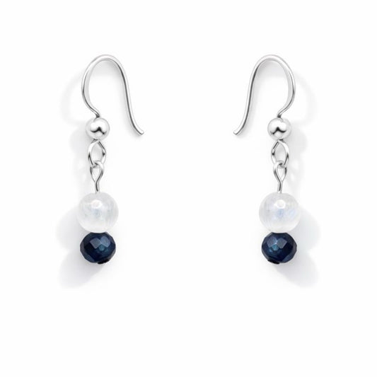 #1198 S925 Moonstone and Blue Tourmaline Dangle Earrings