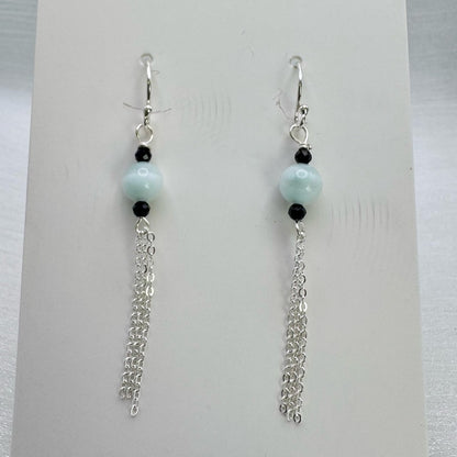 #1162 S925 Green Moonstone and Spinel Dangle Earrings