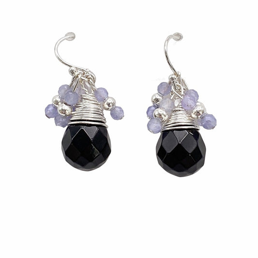 #1145 S924 Black Onyx & Tanzanite Dangle Earrings