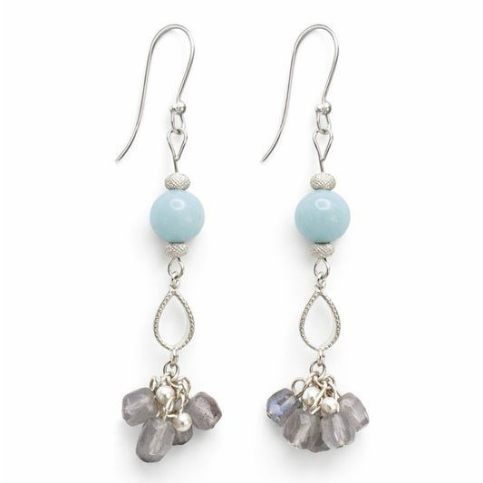 #1123 S925 Larimar and Labradorite Dangle Earrings
