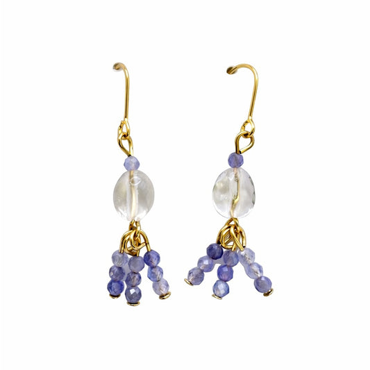 #1141 S925 Tanzanite & Clear Threader Dangle Earrings