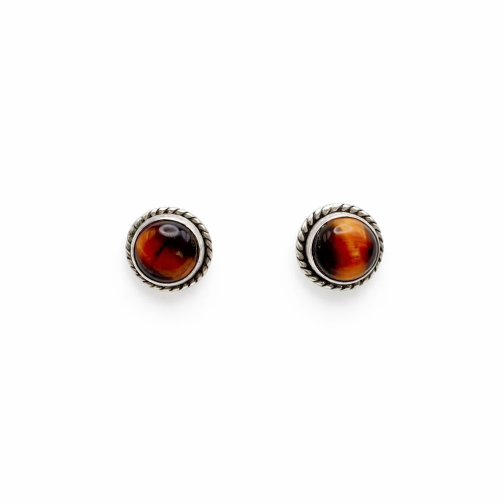 Round Braided Tigers Eye Stud Earrings