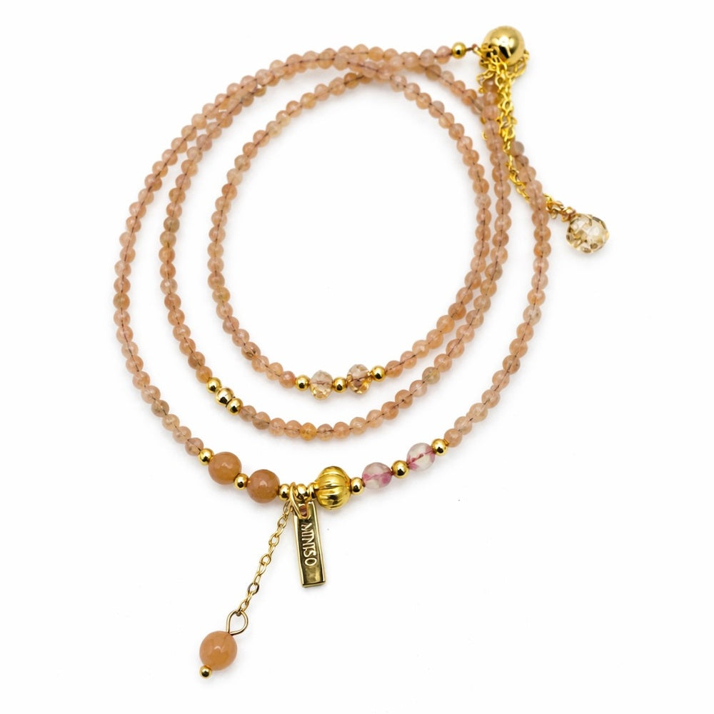 Sunstone and Peach Moonstone Adjustable Necklace