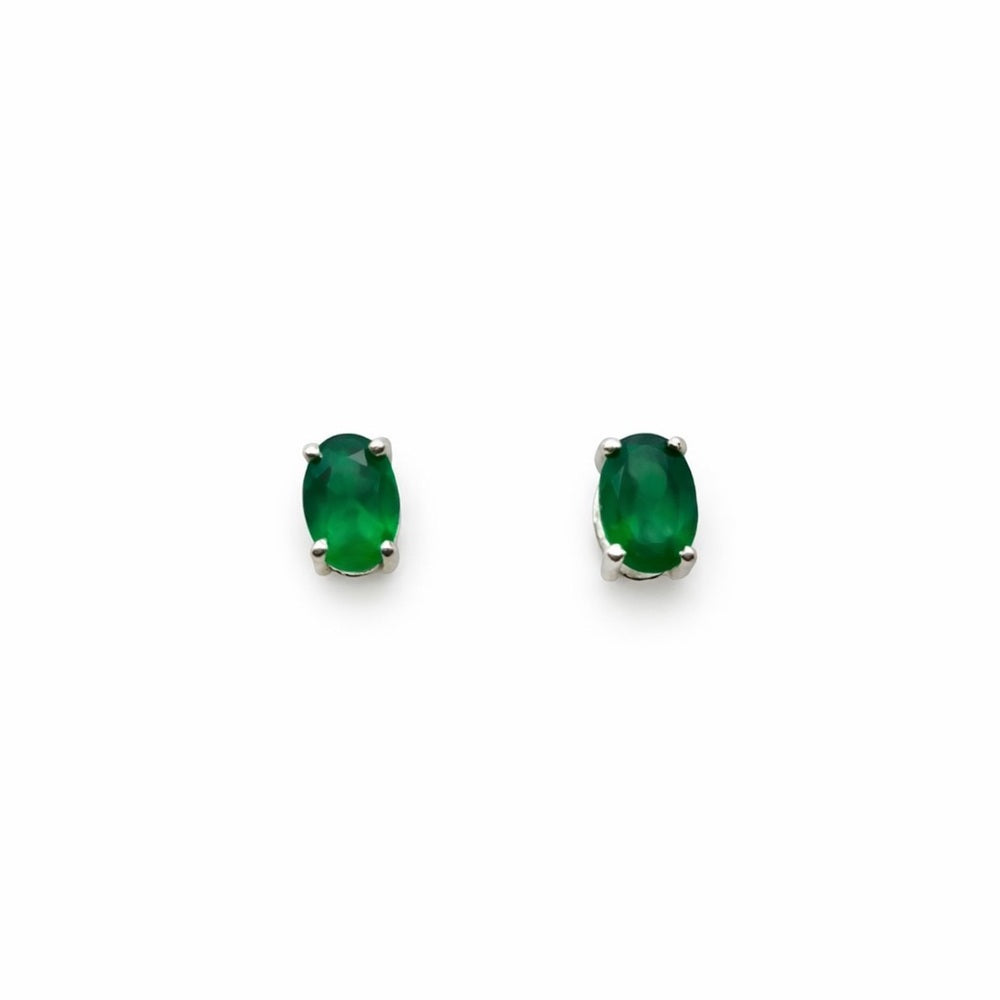 Green Chalcedony Oval Stud Earrings