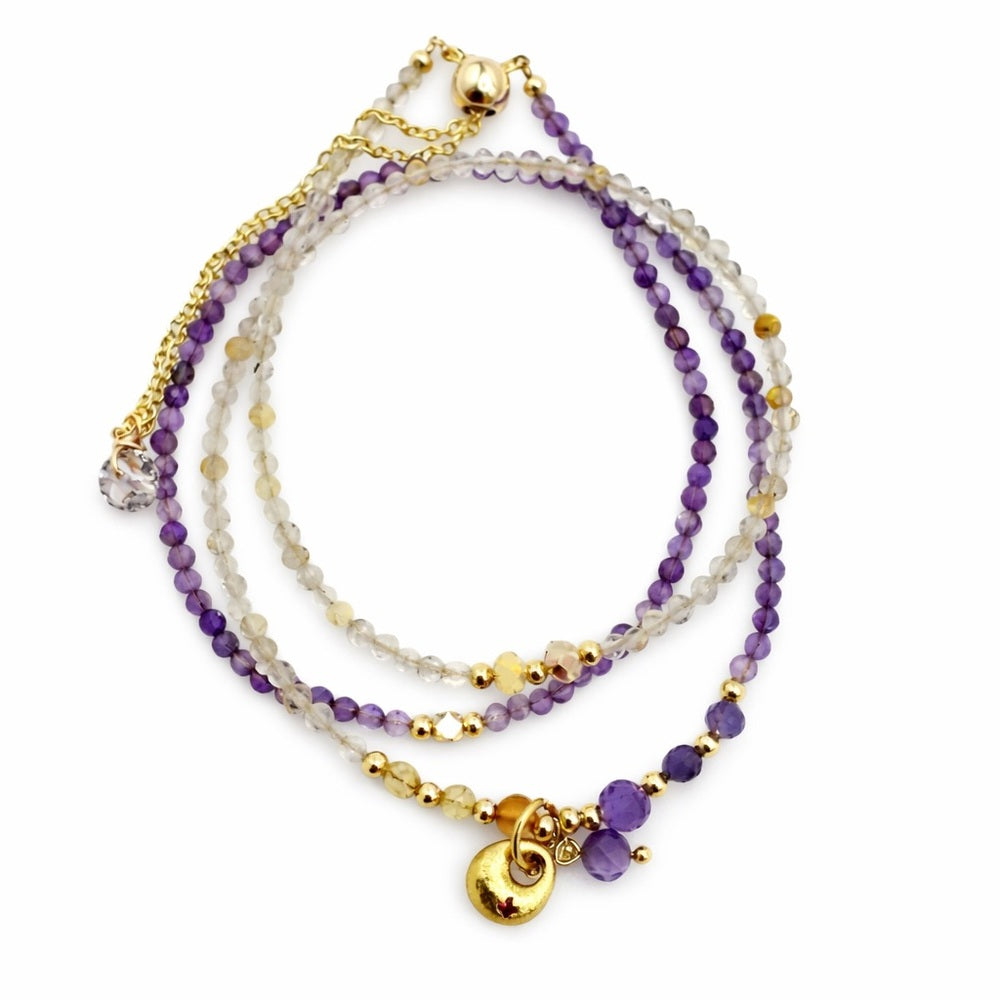 Purple Fluorite and Golden Rutile Adjustable Necklace
