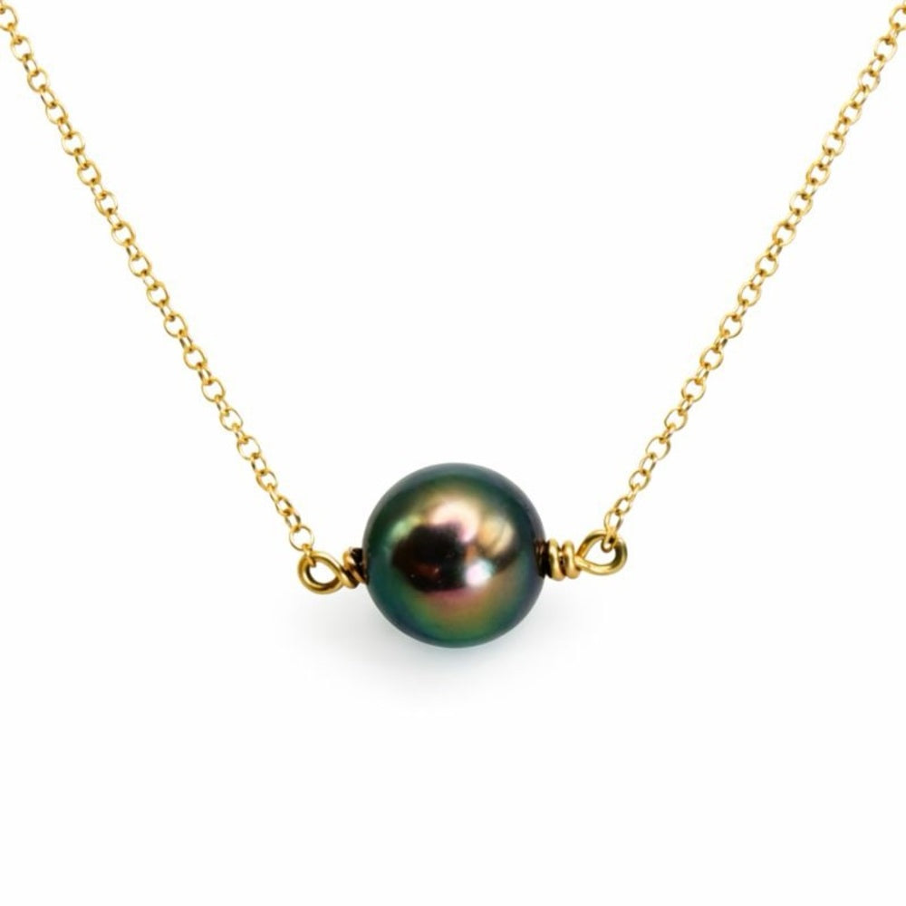 14kt Gold Tahitian Perfect Round Pearl Necklace AAA Quality