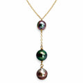 Gold Triple Tahitian Pearl Drop Necklace