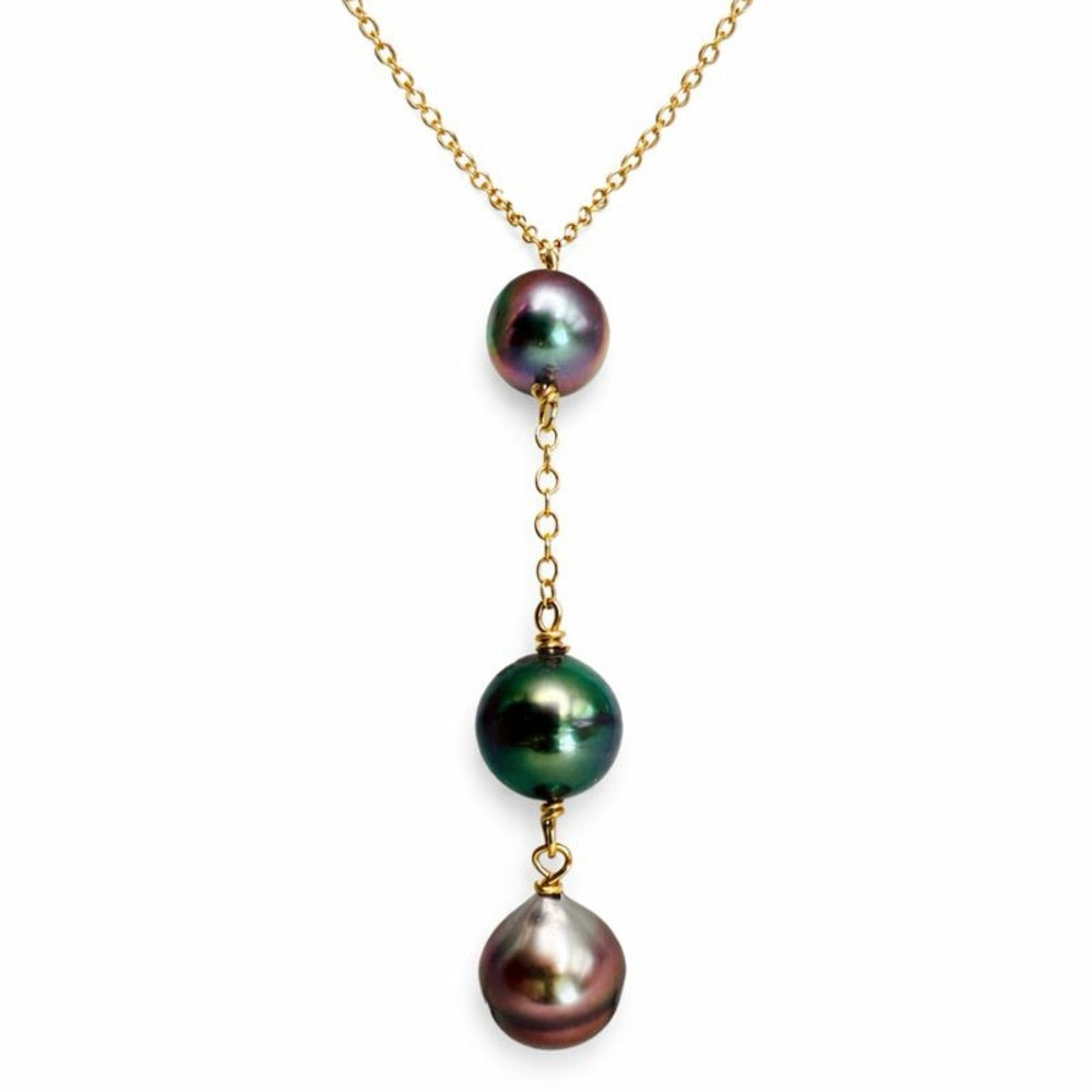 Gold Triple Tahitian Pearl Drop Necklace