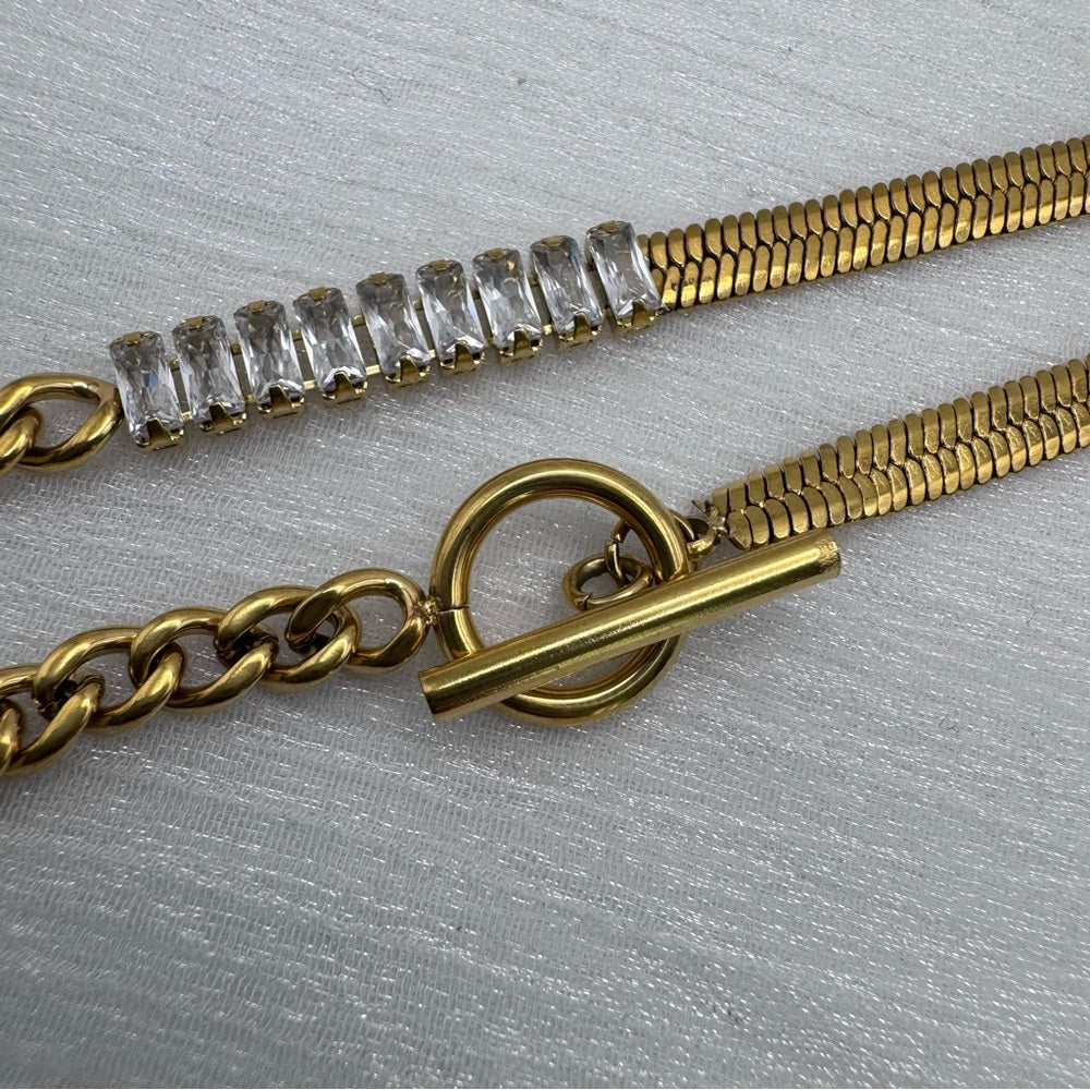 5mm Gold Toggle Baguette Crystal Mix Chain