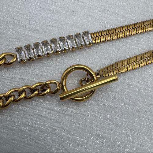 5mm Gold Toggle Baguette Crystal Mix Chain