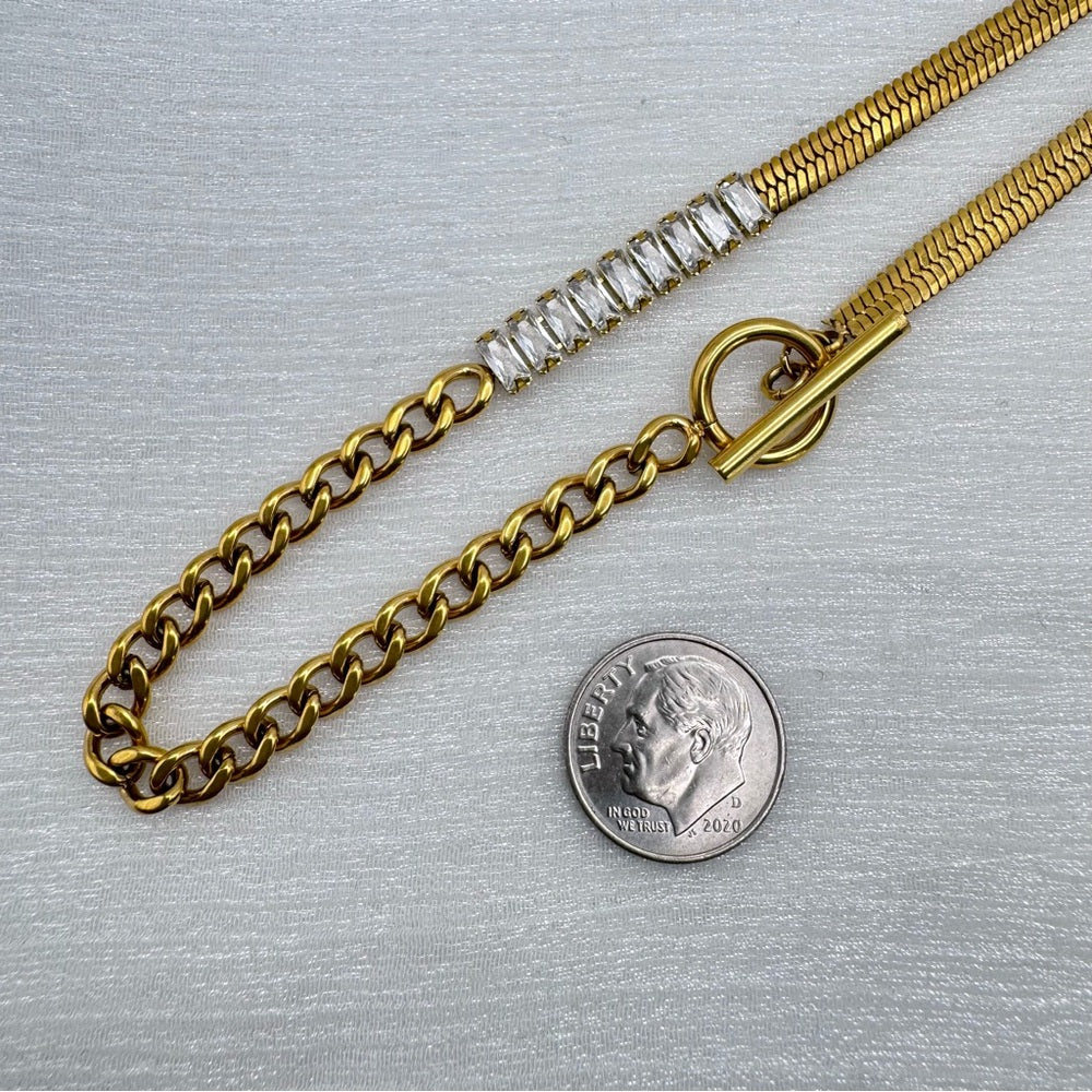 5mm Gold Toggle Baguette Crystal Mix Chain
