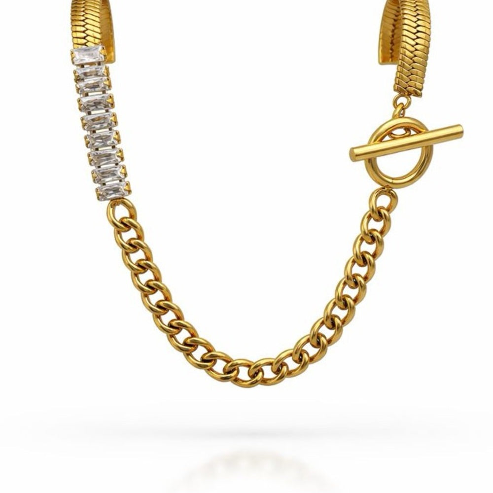 5mm Gold Toggle Baguette Crystal Mix Chain