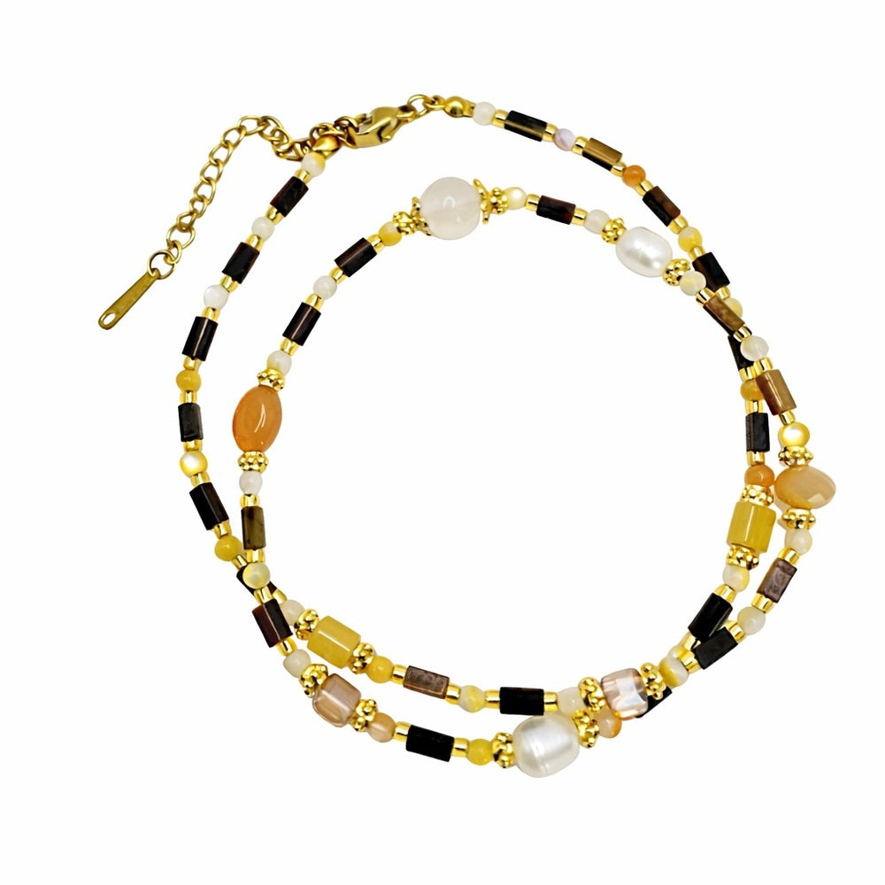 Mixed Gemstone and Freshwater Pearl Necklace Style #46