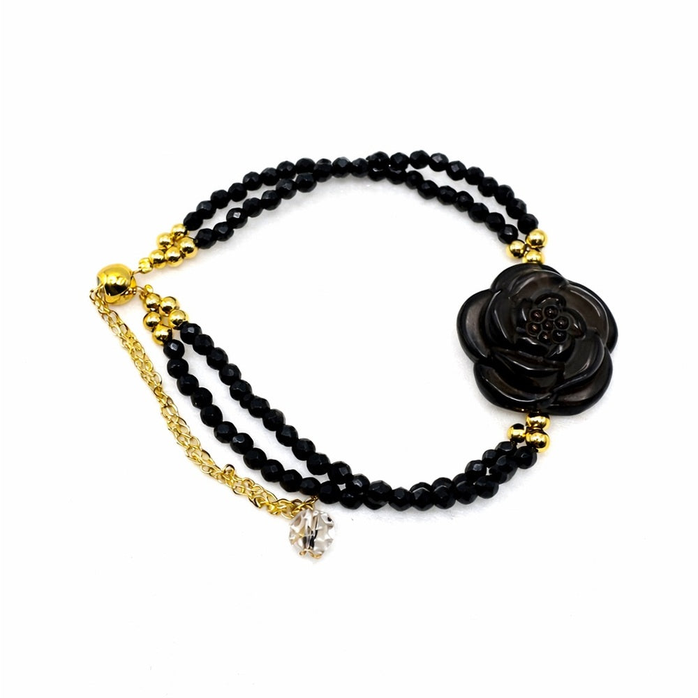 Rose Black Spinel Gold Adjustable Bracelet