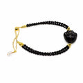 Paw Black Spinel Gold Adjustable Bracelet