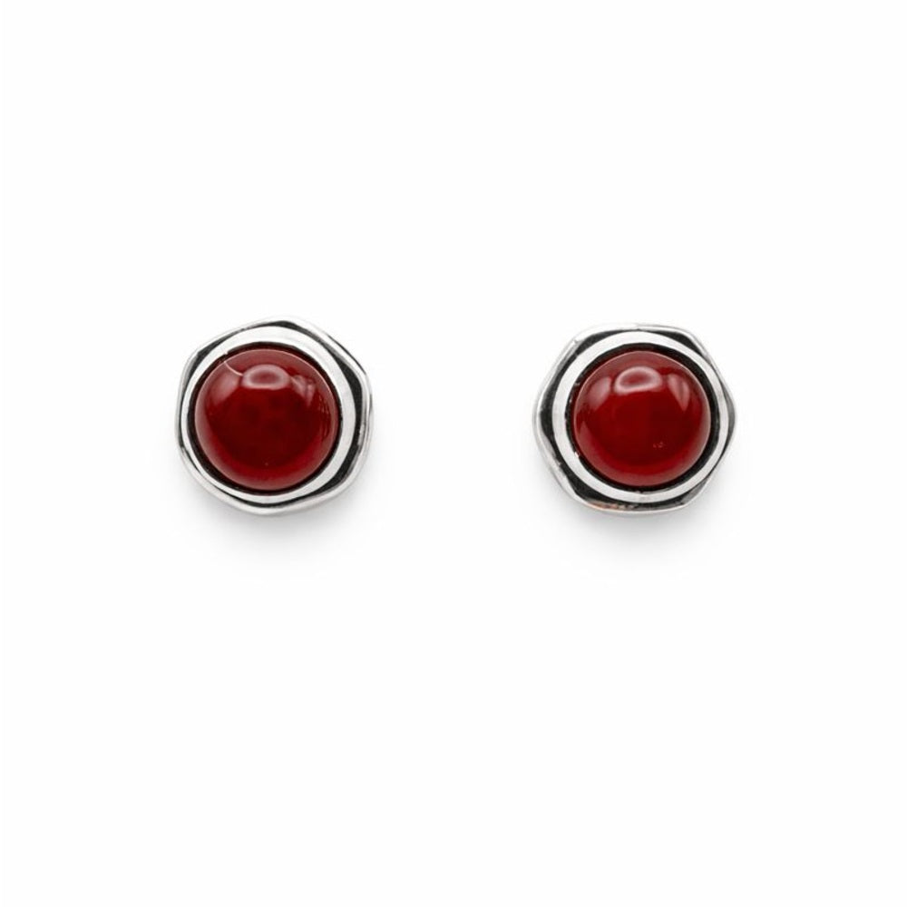Round Hexagon Carnelian Stud Earrings