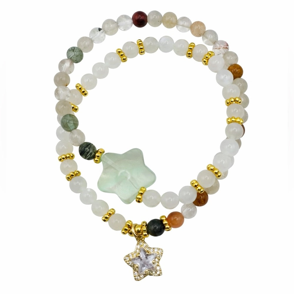Clear Quartz & Garden Quartz Star Double Stretchy Bracelet