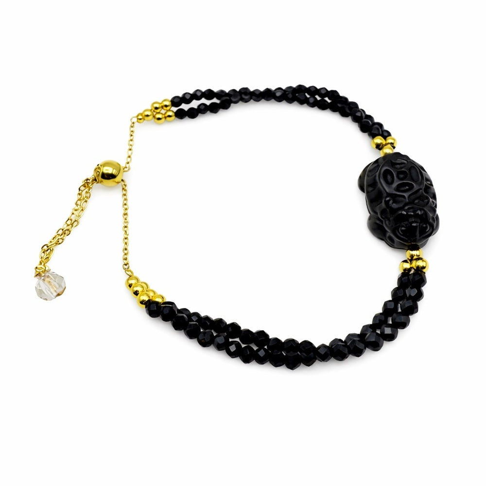 Turtle Black Spinel Gold Adjustable Bracelet