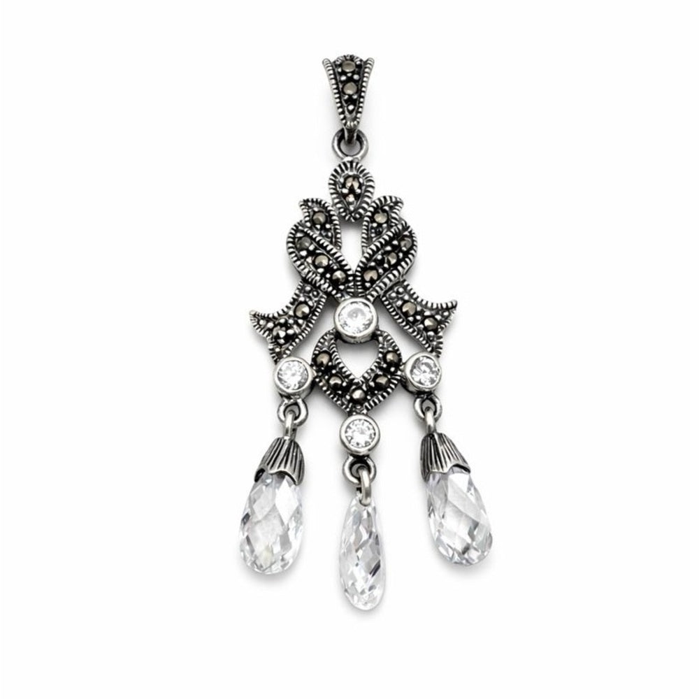 Marcasite and White Swarovski Crystal Dangle Pendant