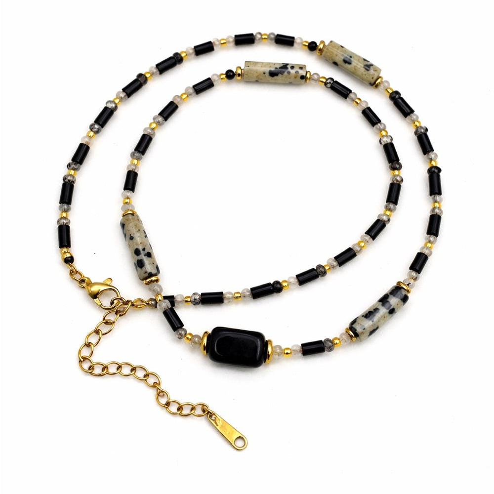 Dalmatian Jasper & Onyx Mixed Gemstone Necklace Style #43