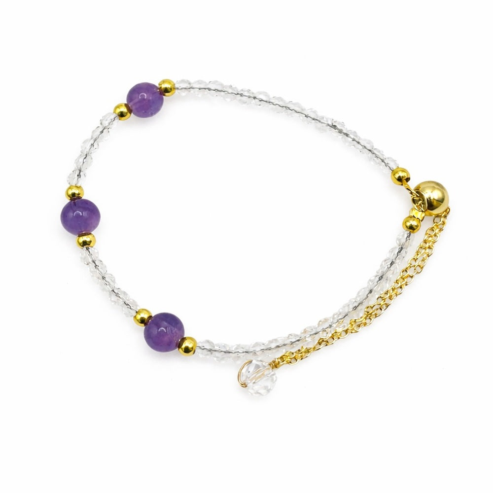 Clear Quartz and Amethyst Gemstone Adjustable Bracelet