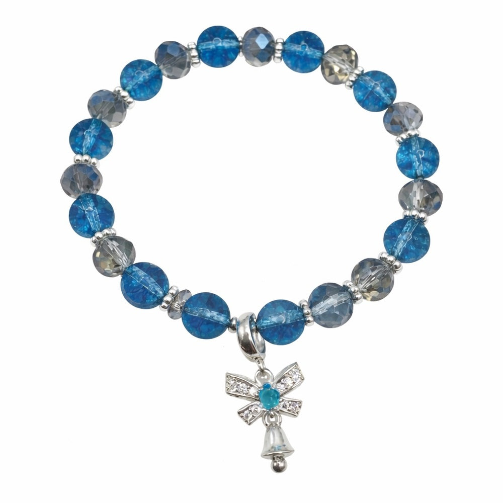 Swarovski & Blue Crackle Quartz Bow Charm Stretchy Gemstone Bracelet