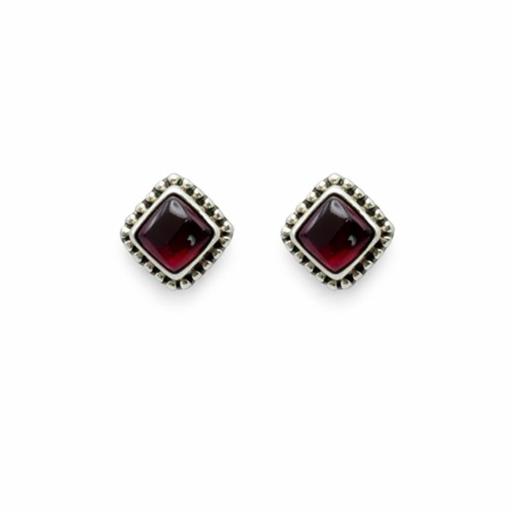 Purple Garnet Square Stud Earrings