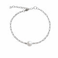 Natural Freshwater Pearl Silver Paperclip Bracelet