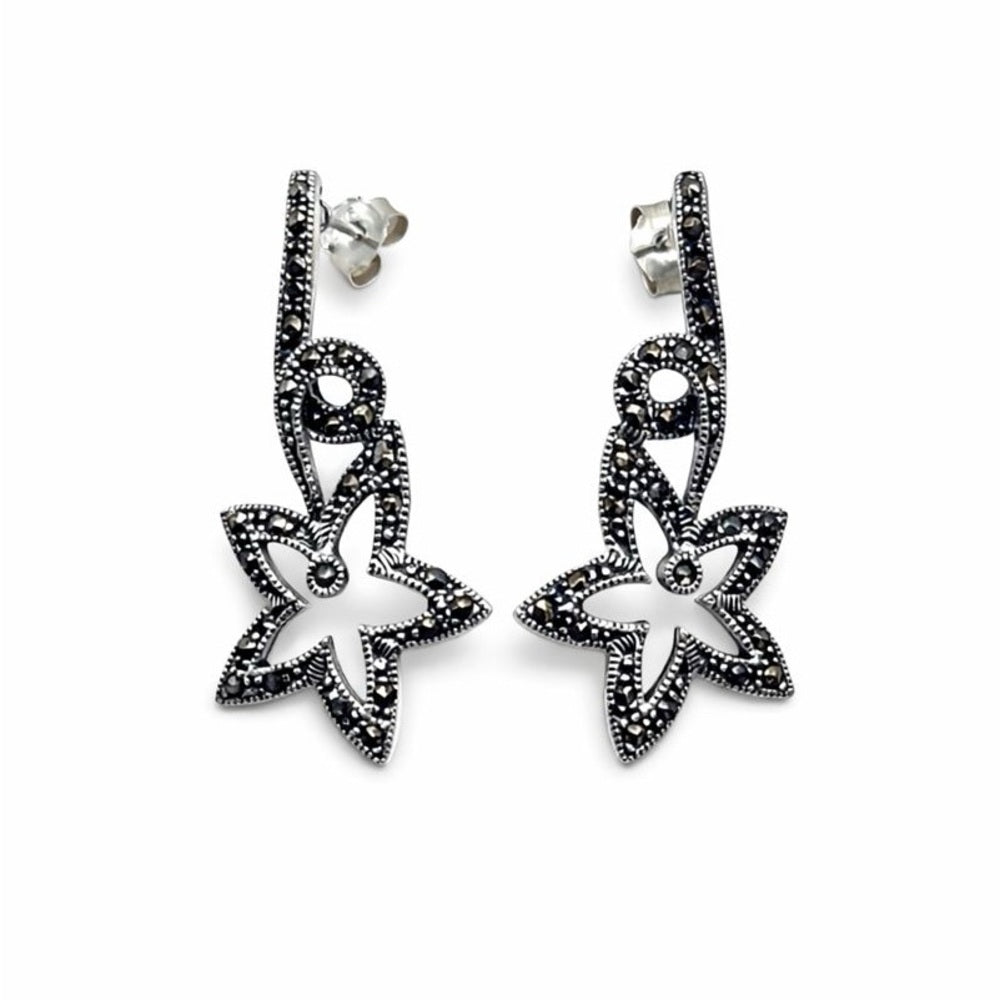 Marcasite Flower Dangle Earrings