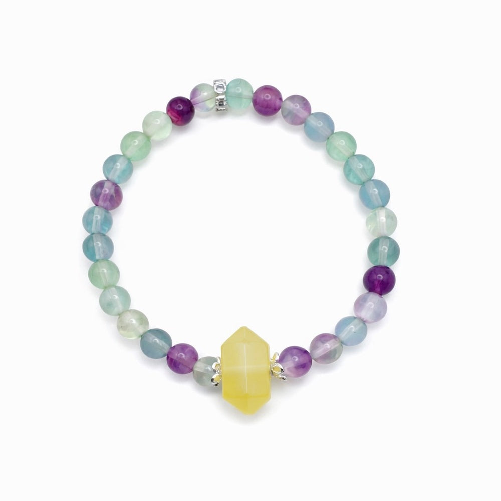 Rainbow Fluorite & Lemon Quartz Gemstone Strecthy Bracelet