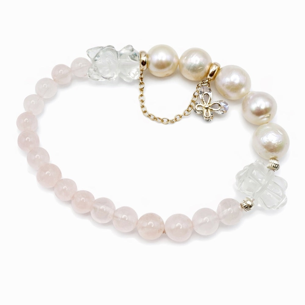 Clear Quartz & Freshwater Pearl Gemstone Stretchy Bracelet