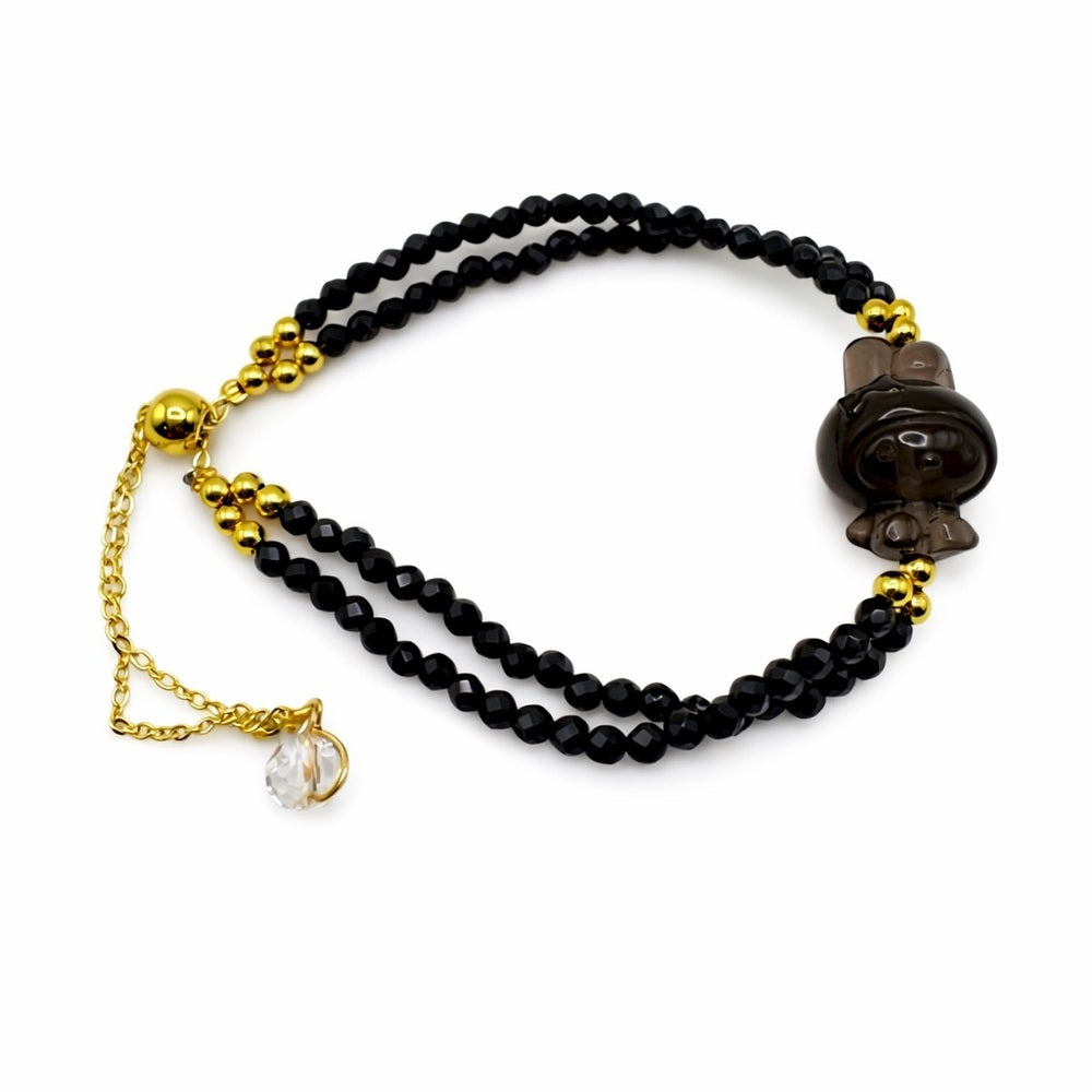 Bunny Black Spinel Adjustable Gold Bracelet