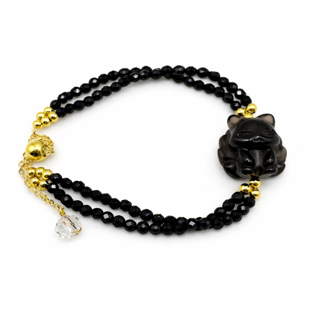 9 Tailed Fox Black Spinel Adjustable Gold Bracelet