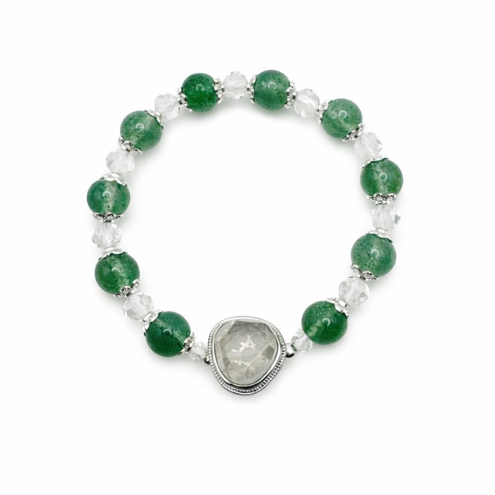 Green Aventurine & Clear Quartz Gemstone Stretchy Bracelet