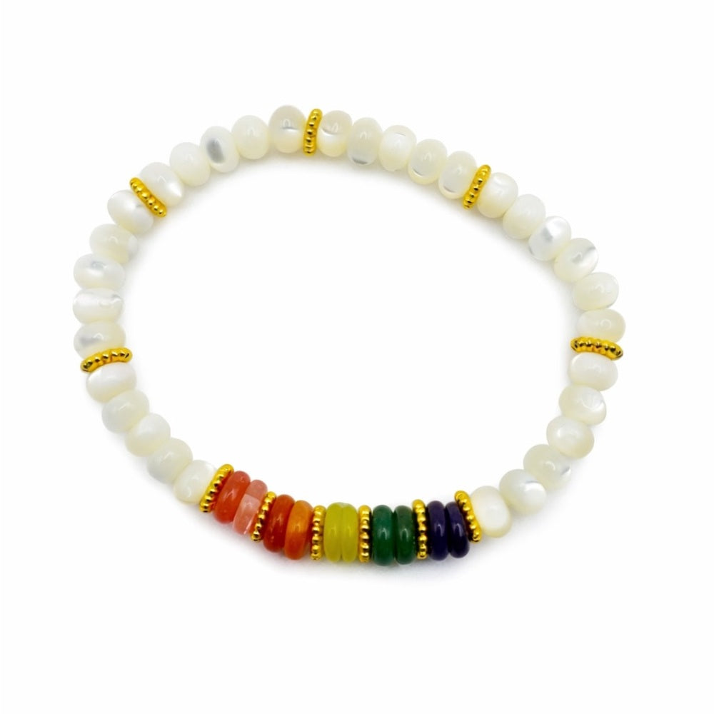 Mother of Pearl Rainbow Gemstone Stretchy Bracelet
