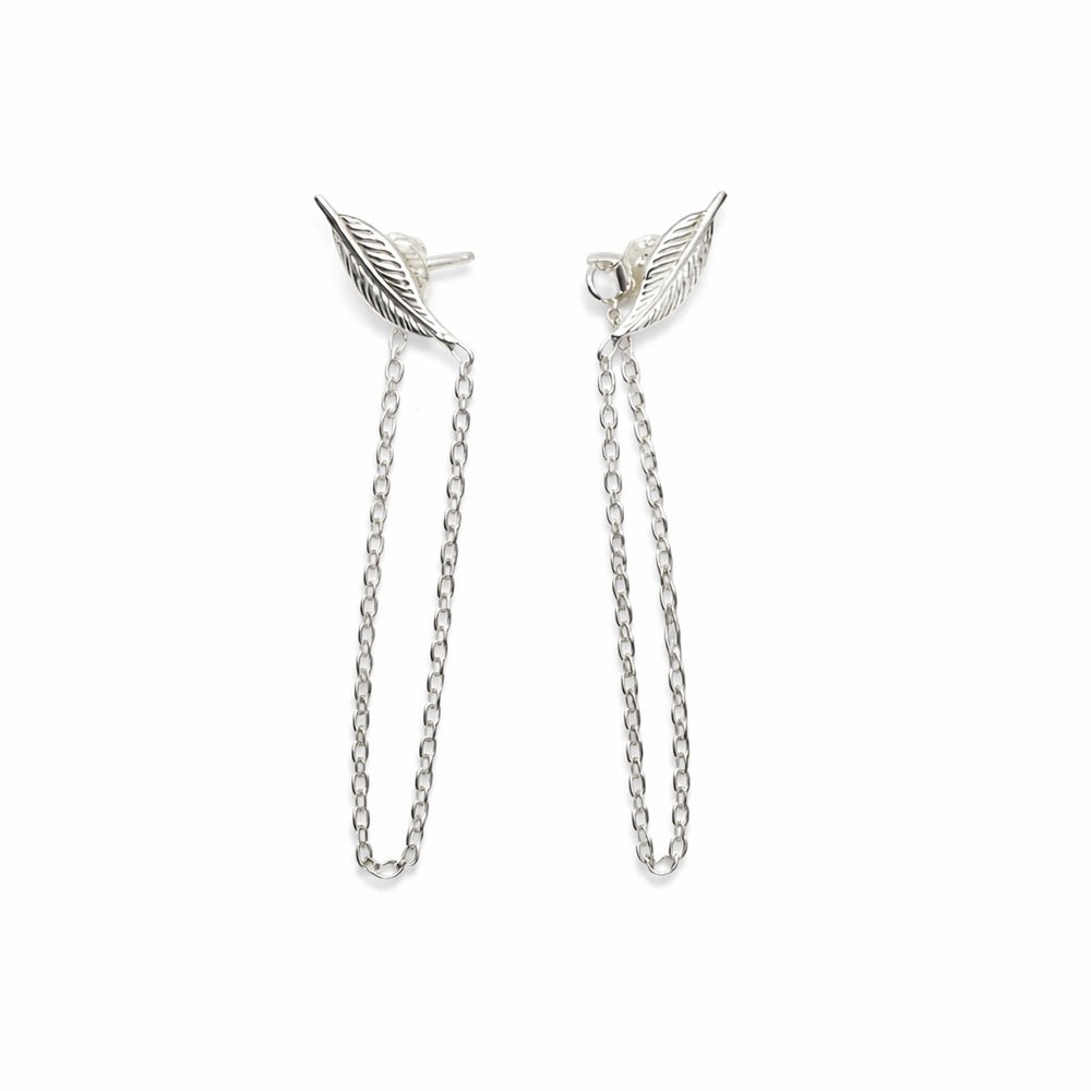 Leaf Chain Hoop Stud Earrings