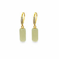 Rectangular Light Jade Gold Drop Earrings