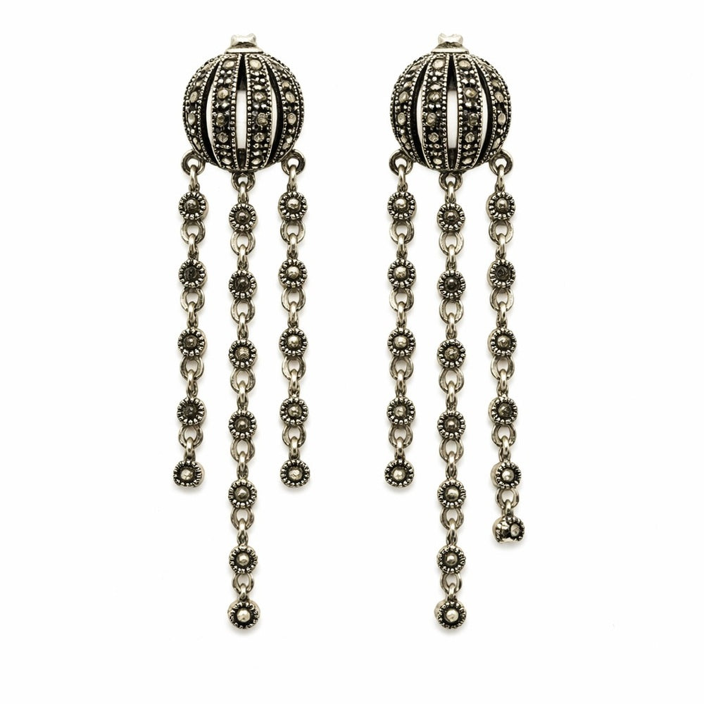 Marcasite Triple Strand Dangle Earrings